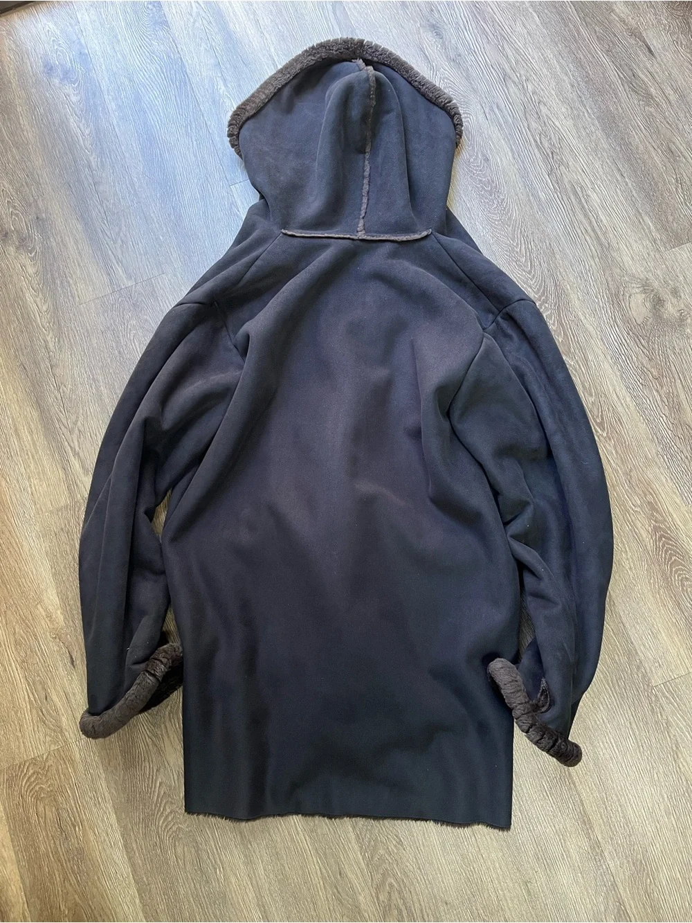 Jones New York Black Hooded Shearling-Trim Pea Coat